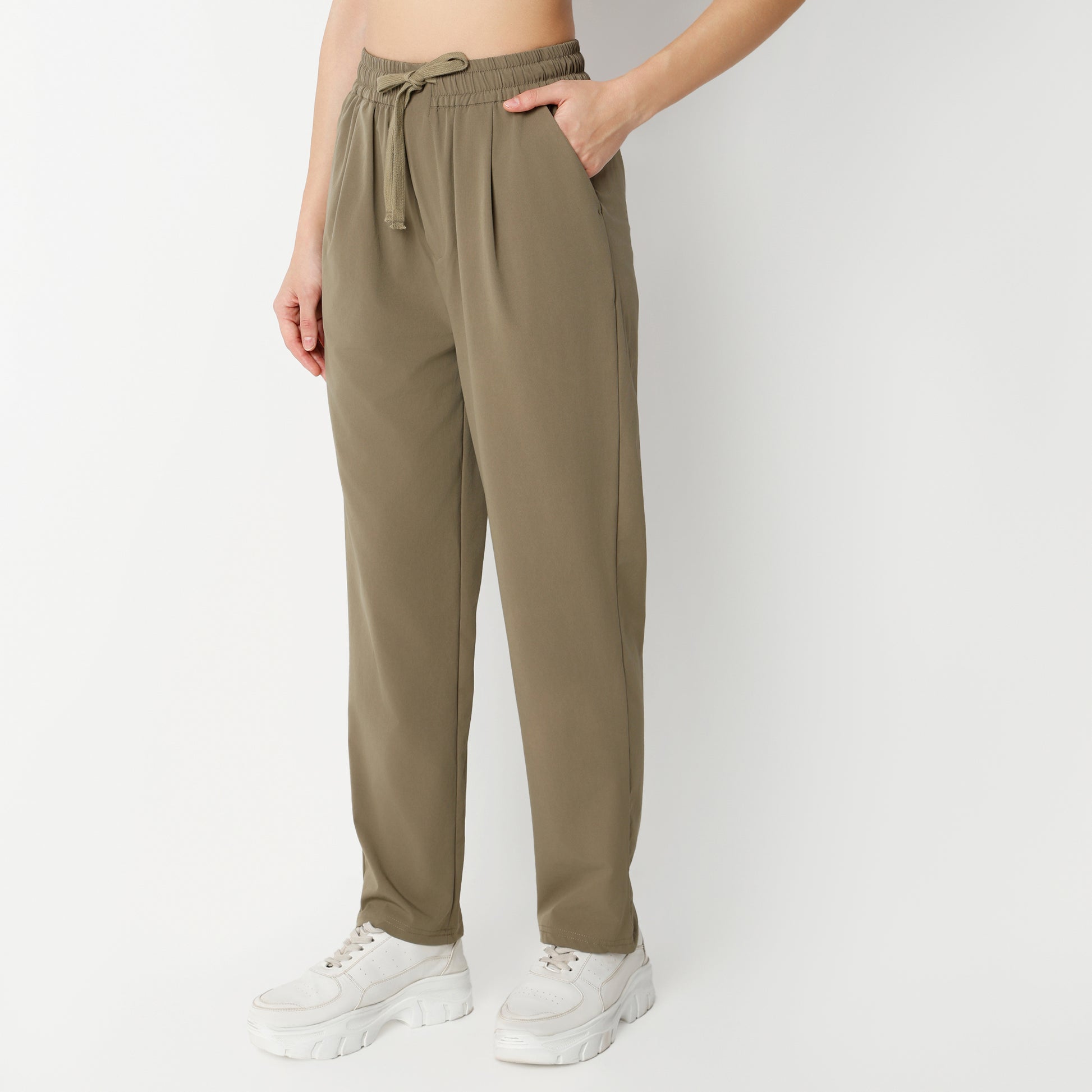 Regular Fit Solid Mid Rise Trousers