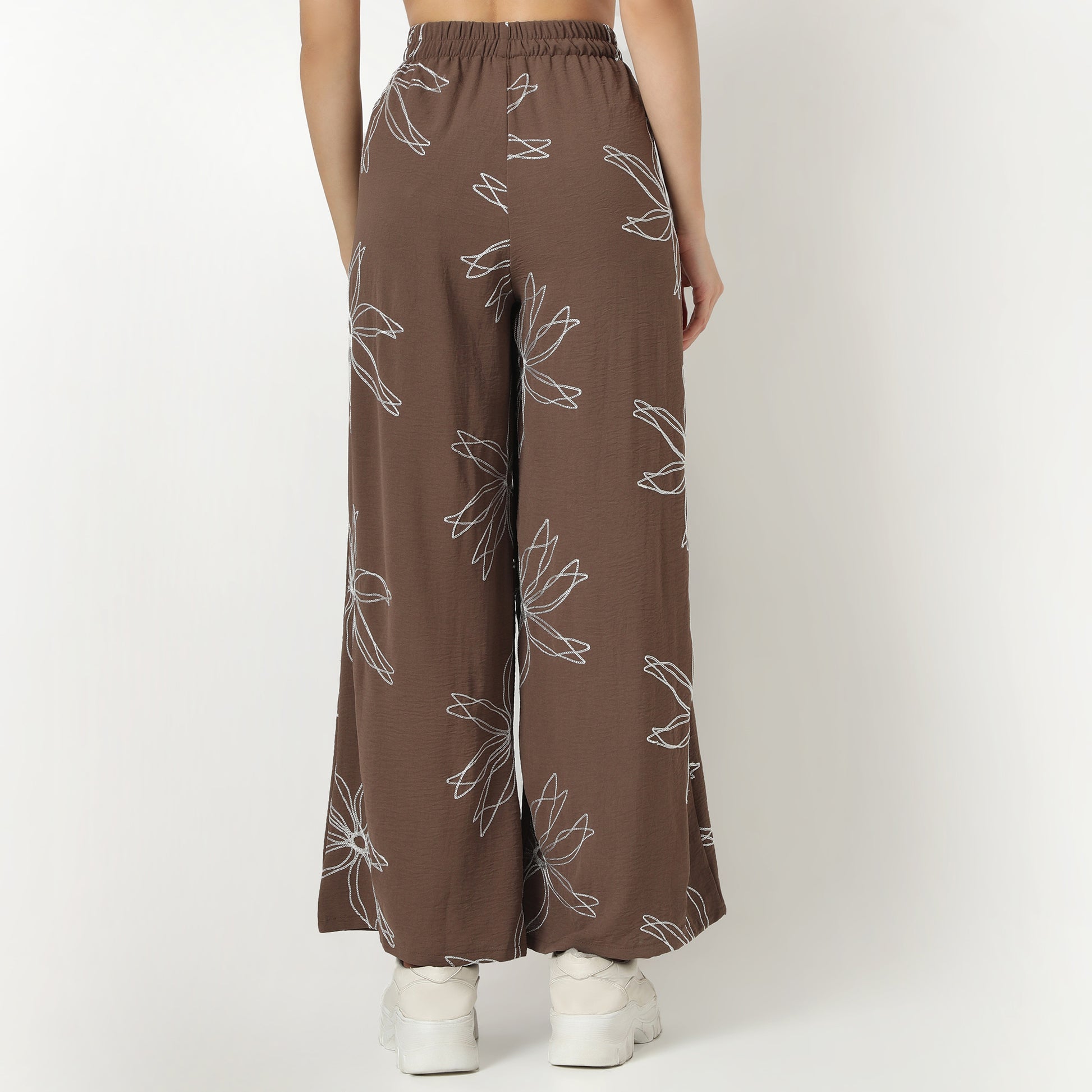 Regular Fit Embroidered Regular Length Mid Rise Trousers
