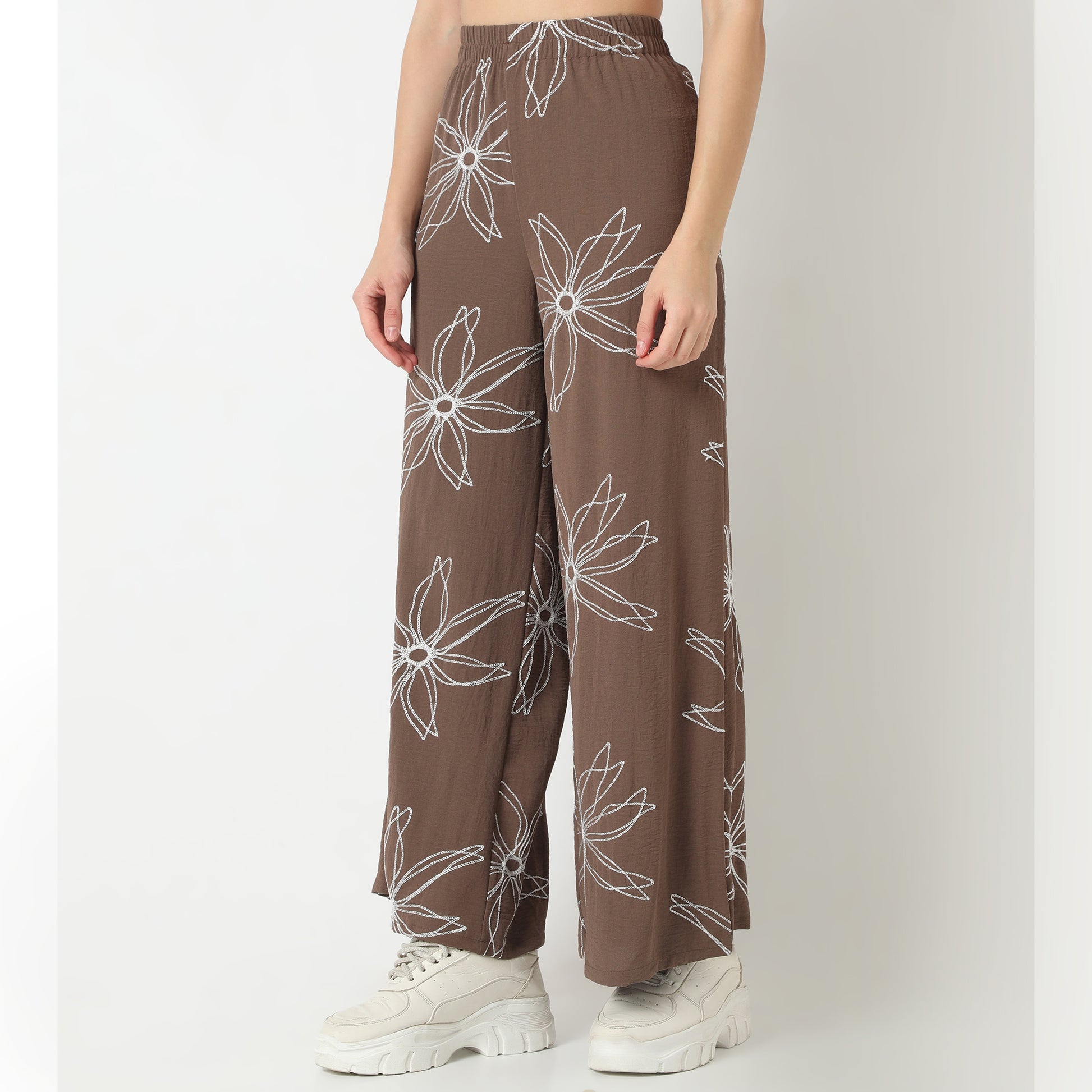 Regular Fit Embroidered Regular Length Mid Rise Trousers