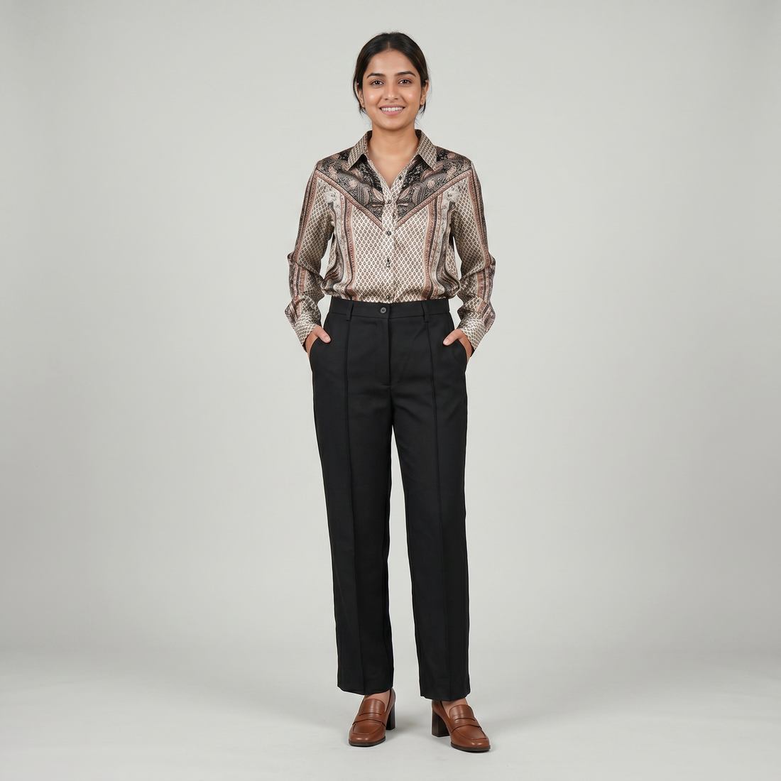 Woven High Rise Trousers