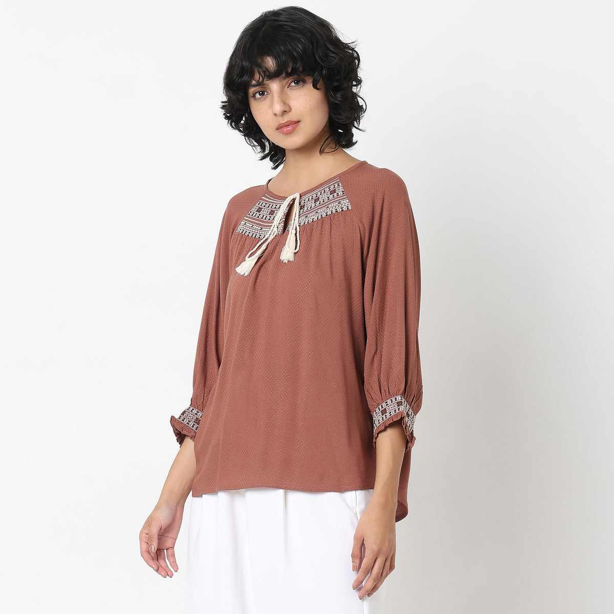 Regular Fit Embroidered Top