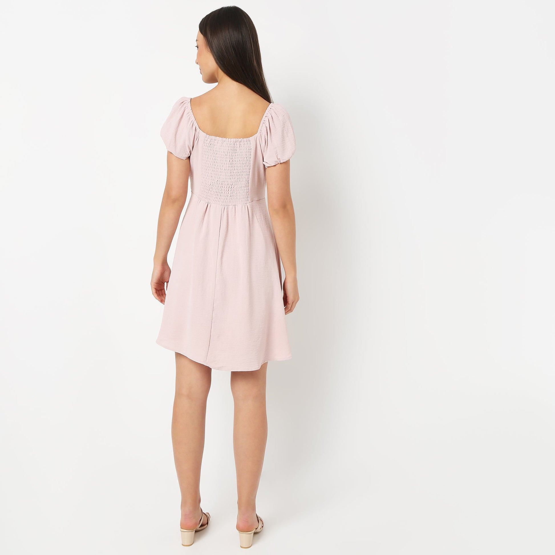 Flare Fit Solid Square Neck Dress