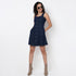 Indigo Denim Sleeveless Dress With Button Look