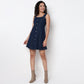 Indigo Denim Sleeveless Dress With Button Look