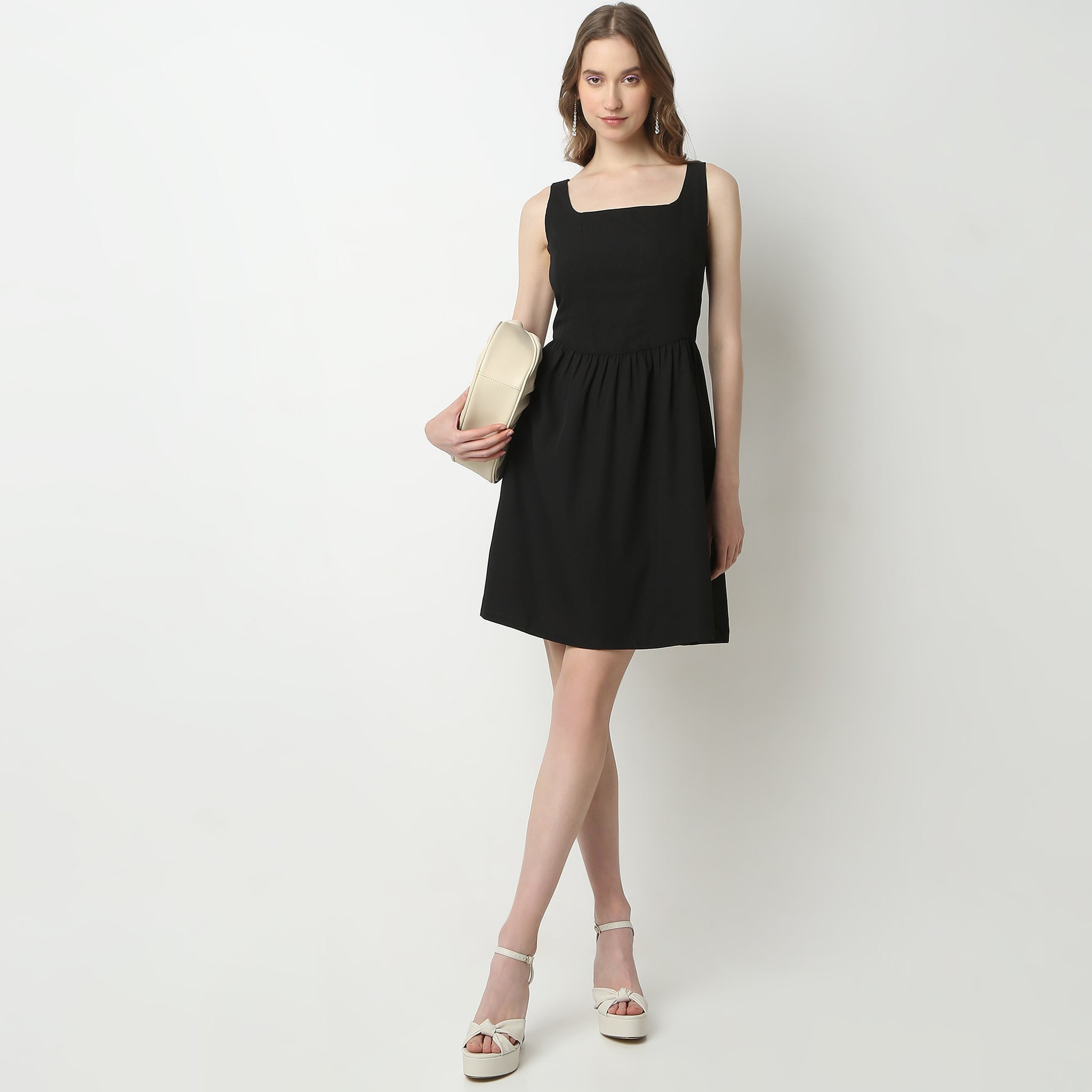 Flare Fit Solid Scoop Neck Dress