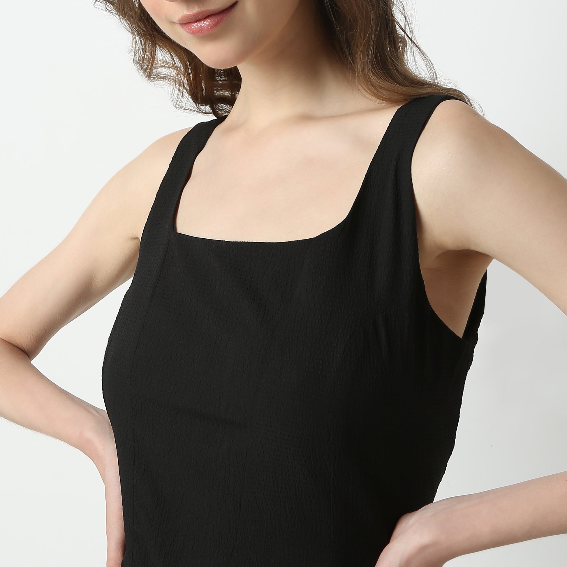 Flare Fit Solid Scoop Neck Dress