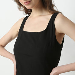 Flare Fit Solid Scoop Neck Dress