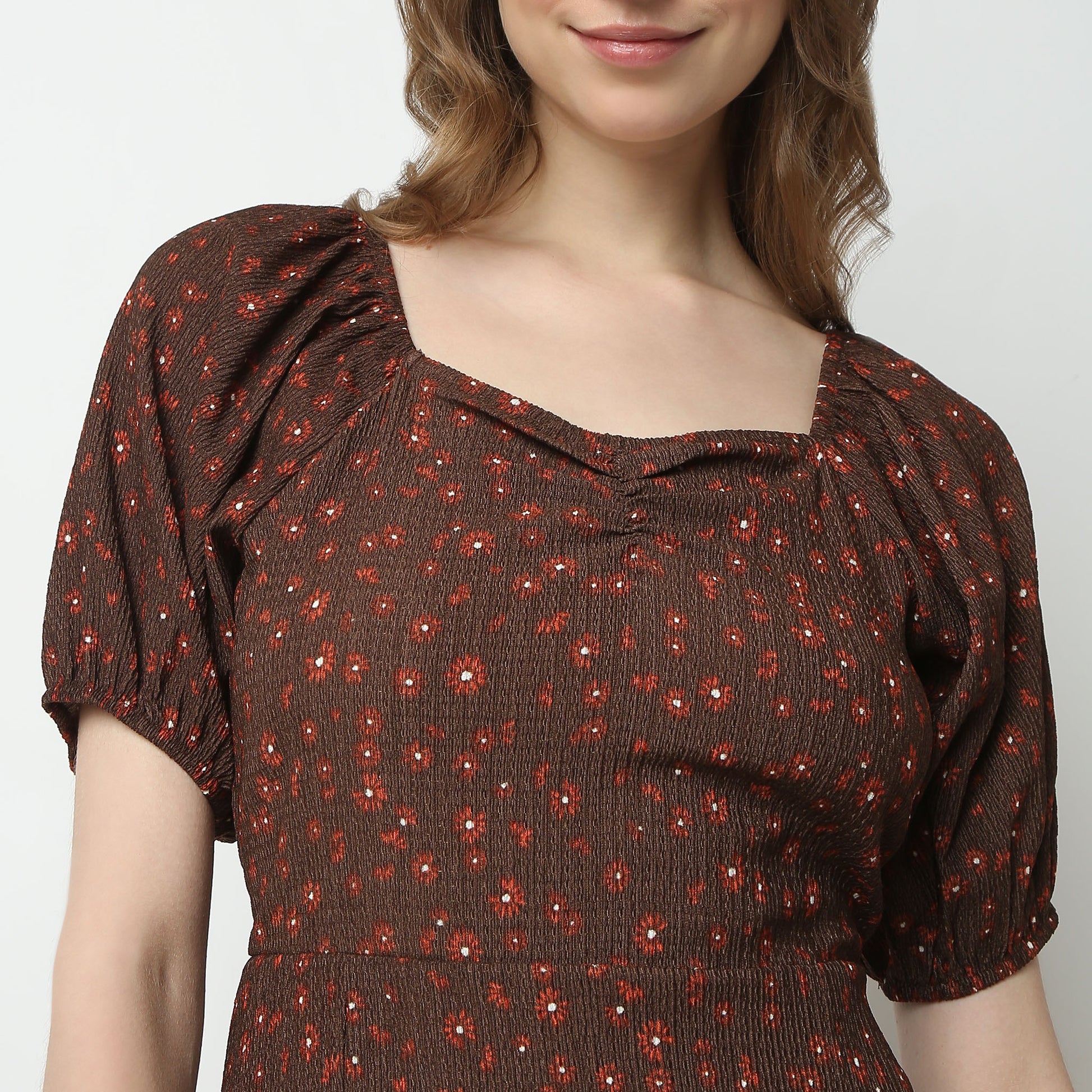 Flare Fit Printed Square Neck Dress