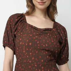 Flare Fit Printed Square Neck Dress