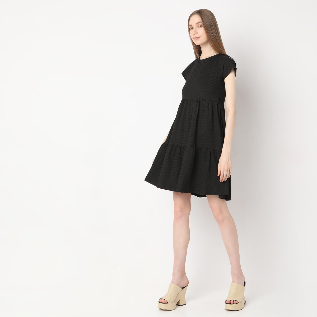 Flare Fit Solid Dress