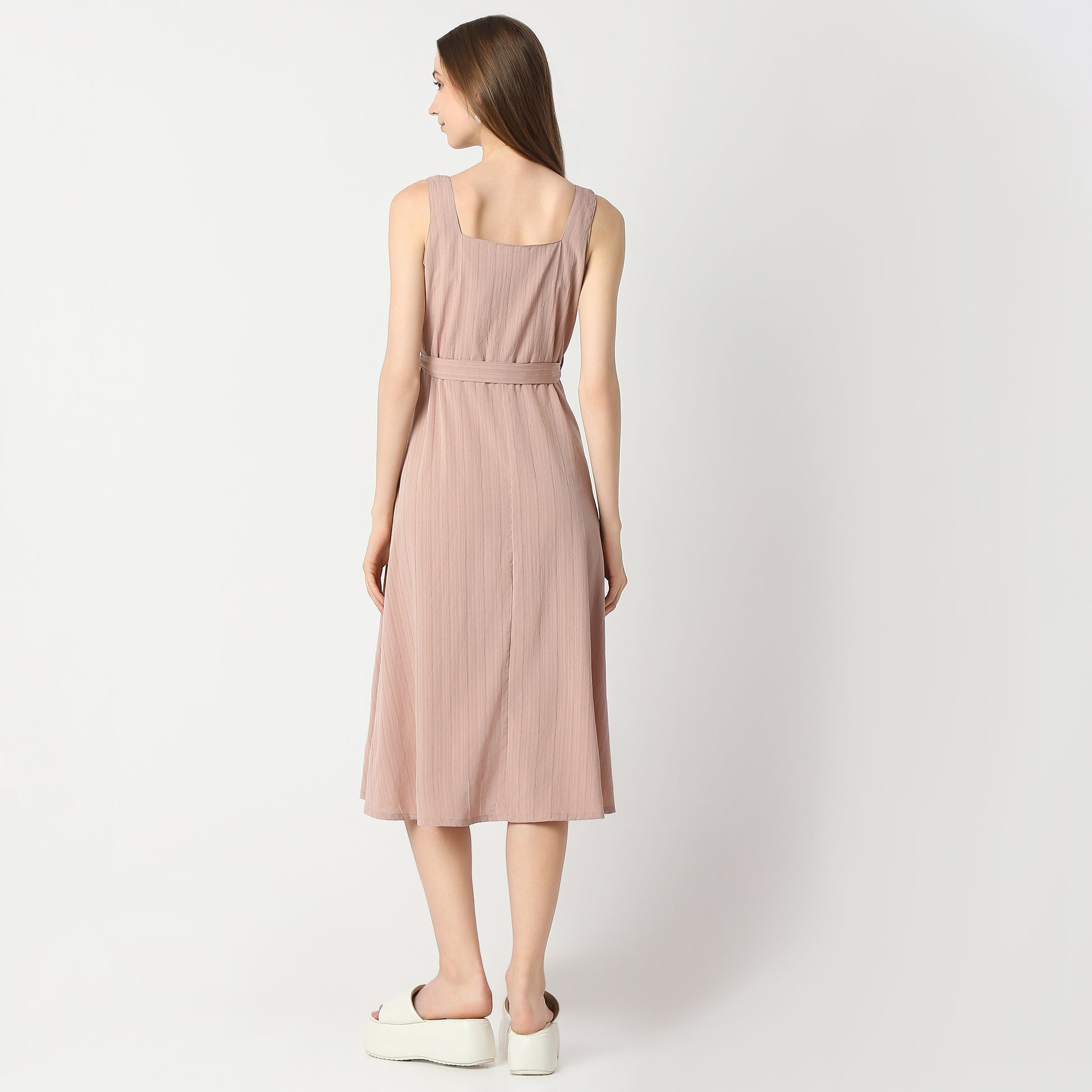 Flare Fit Solid Knee Length Dress