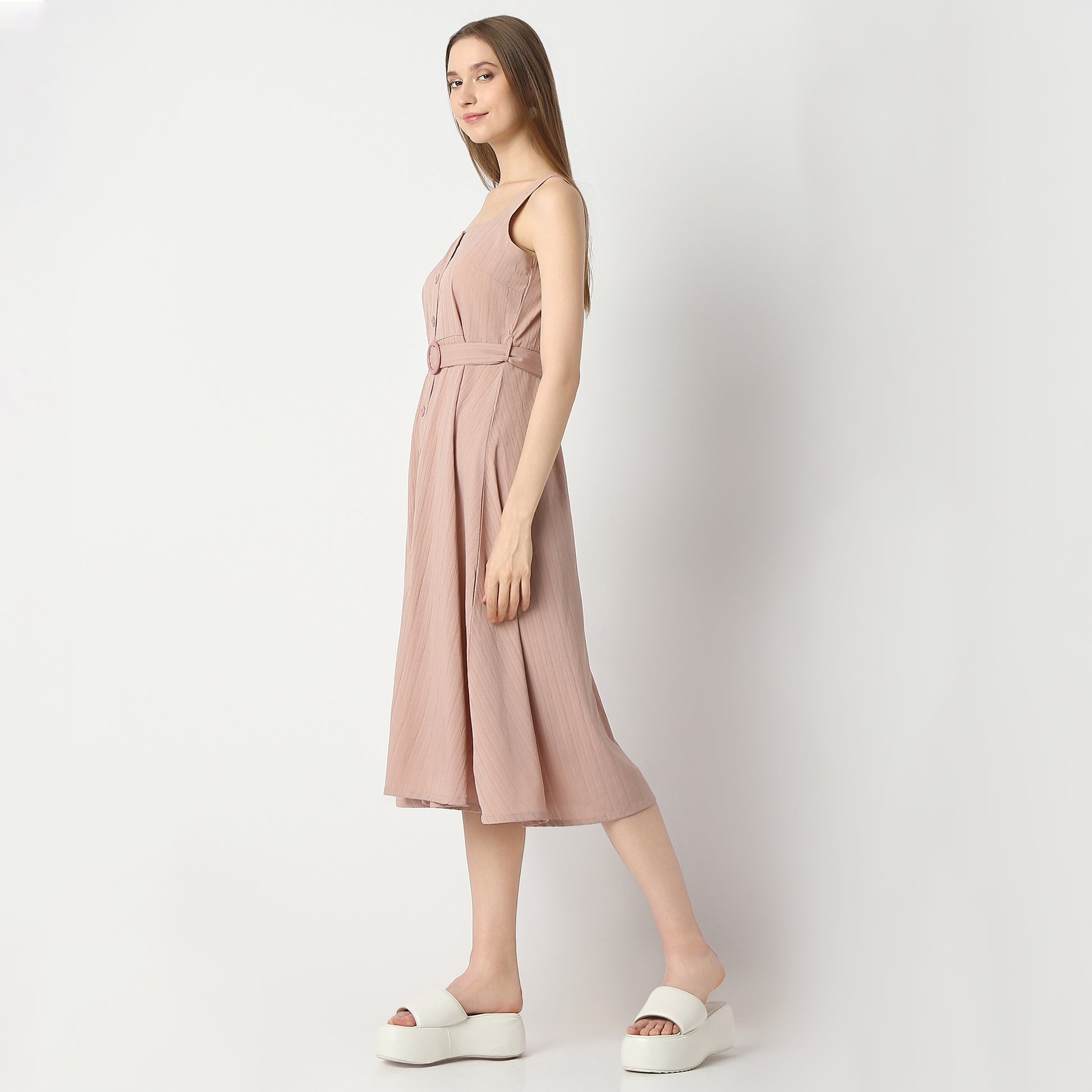 Flare Fit Solid Knee Length Dress