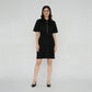 Solid Knee Length Knitted Indigo Pull On Zipper Dress With Belt Look