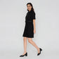 Solid Knee Length Knitted Indigo Pull On Zipper Dress With Belt Look