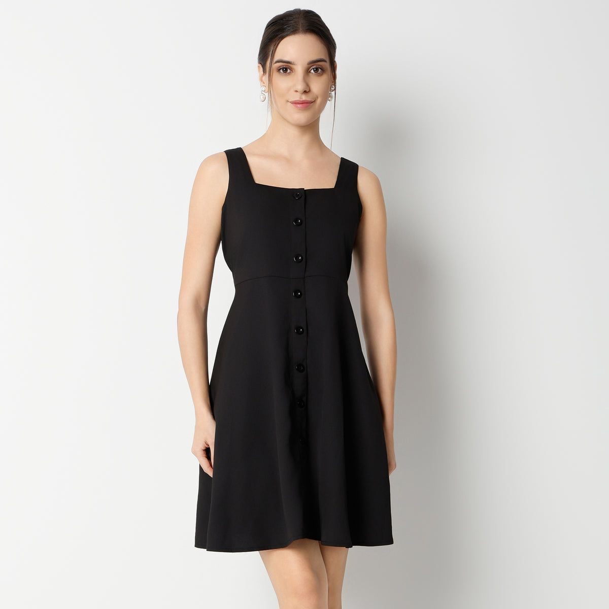 Flare Fit Solid Knee Length Dress