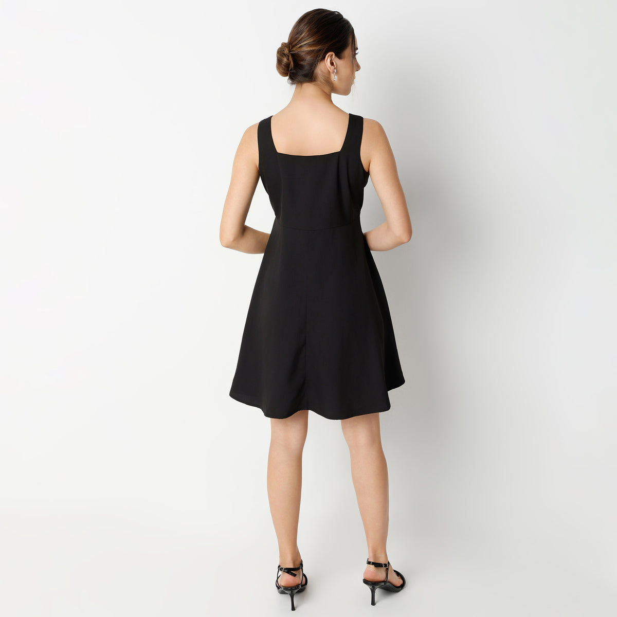 Flare Fit Solid Knee Length Dress