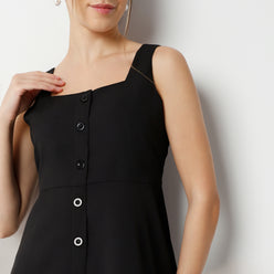 Flare Fit Solid Knee Length Dress