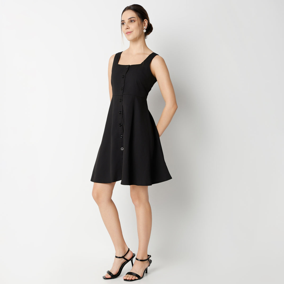 Flare Fit Solid Knee Length Dress