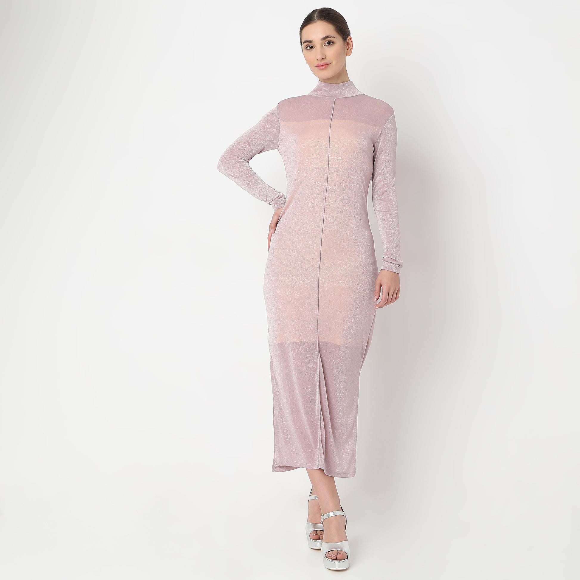 Ankle Length Full Sleeve with Mock Turtle Neck Shimmer Sheith Party Dress