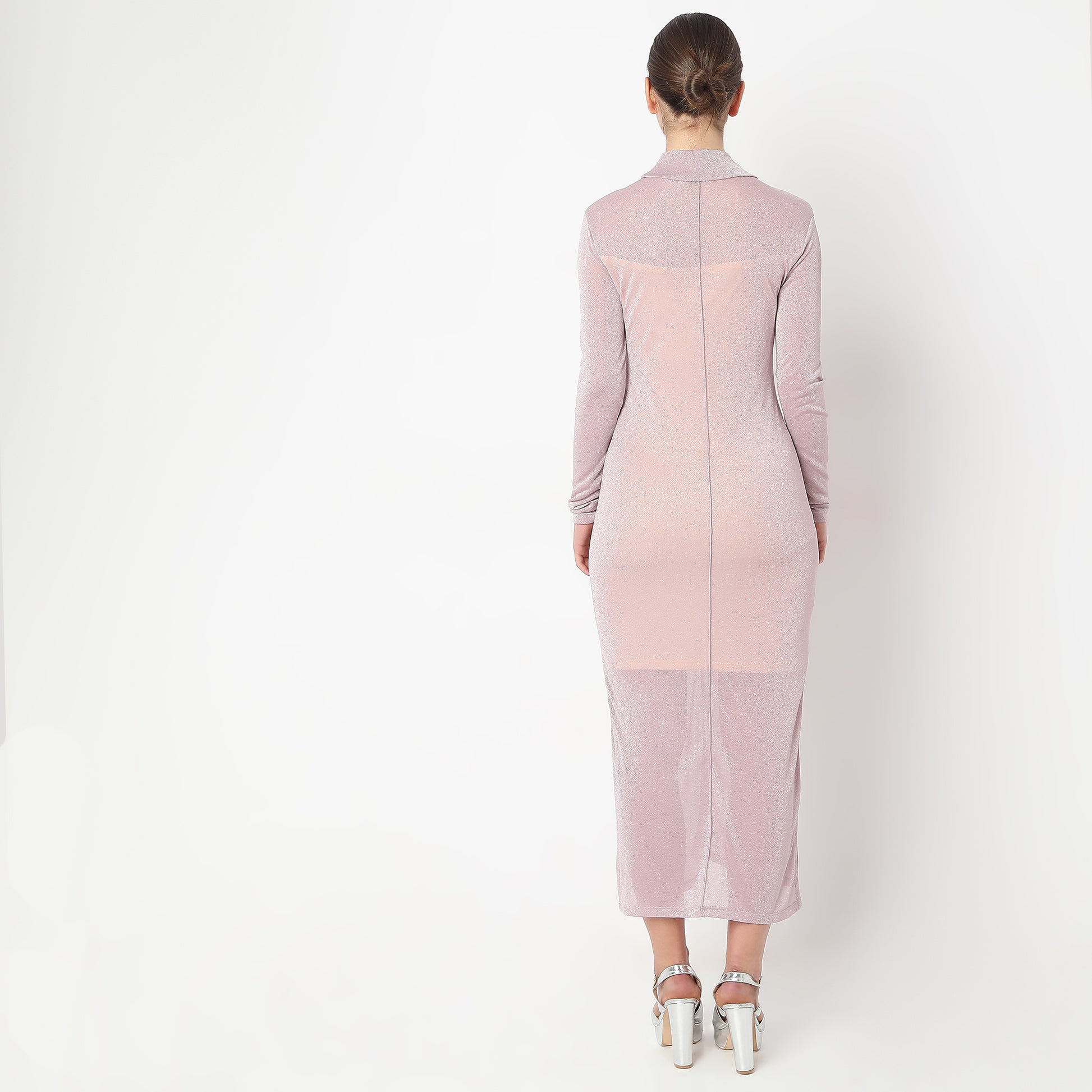 Ankle Length Full Sleeve with Mock Turtle Neck Shimmer Sheith Party Dress