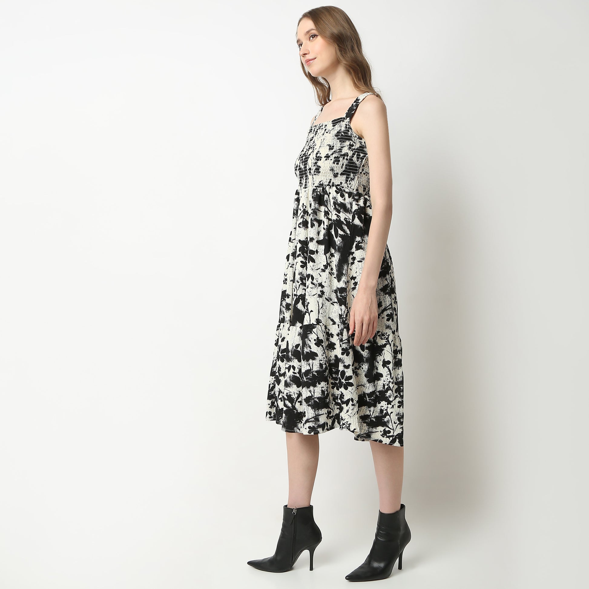 Flare Fit Printed Square Neck Dress