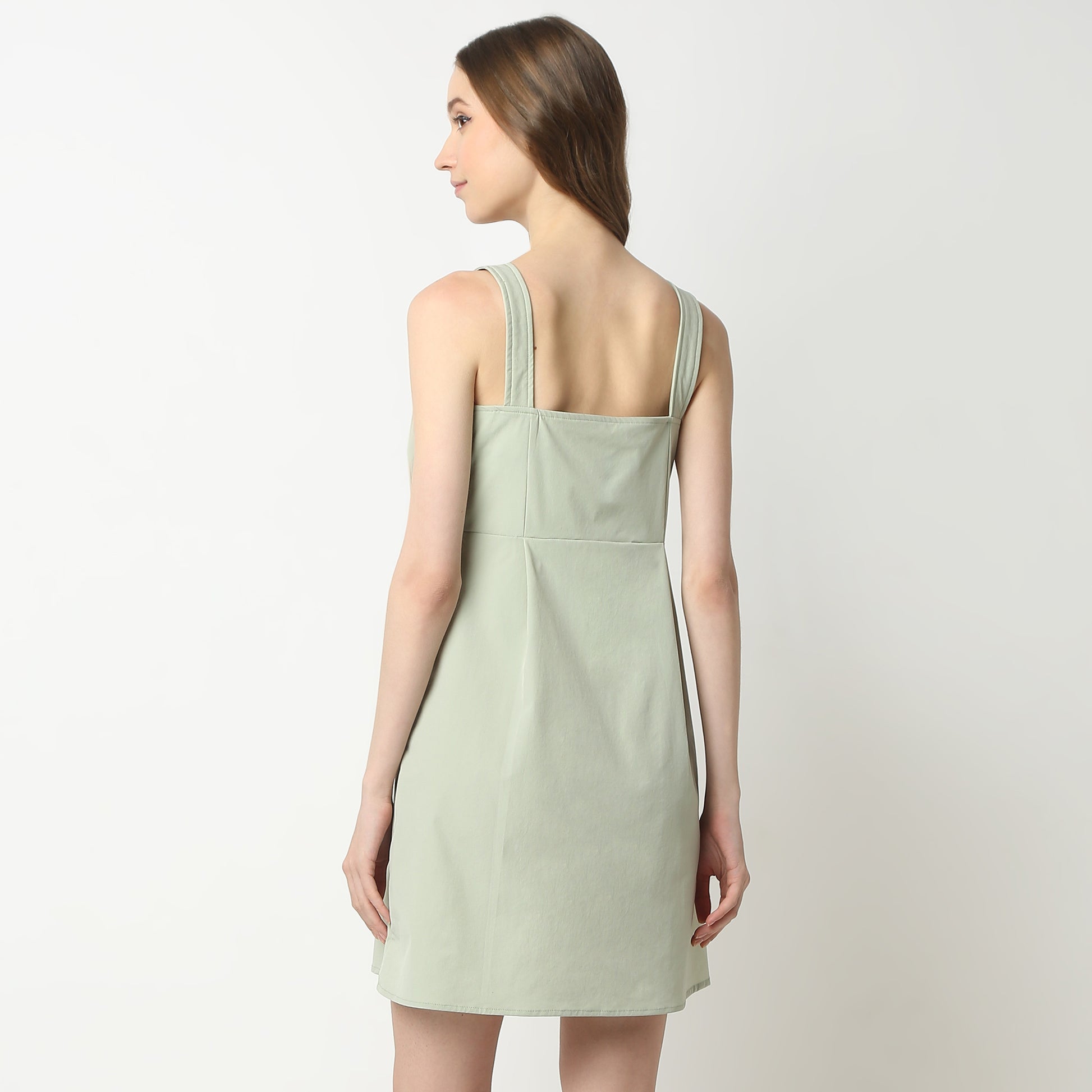 Flare Fit Solid Square Neck Dress