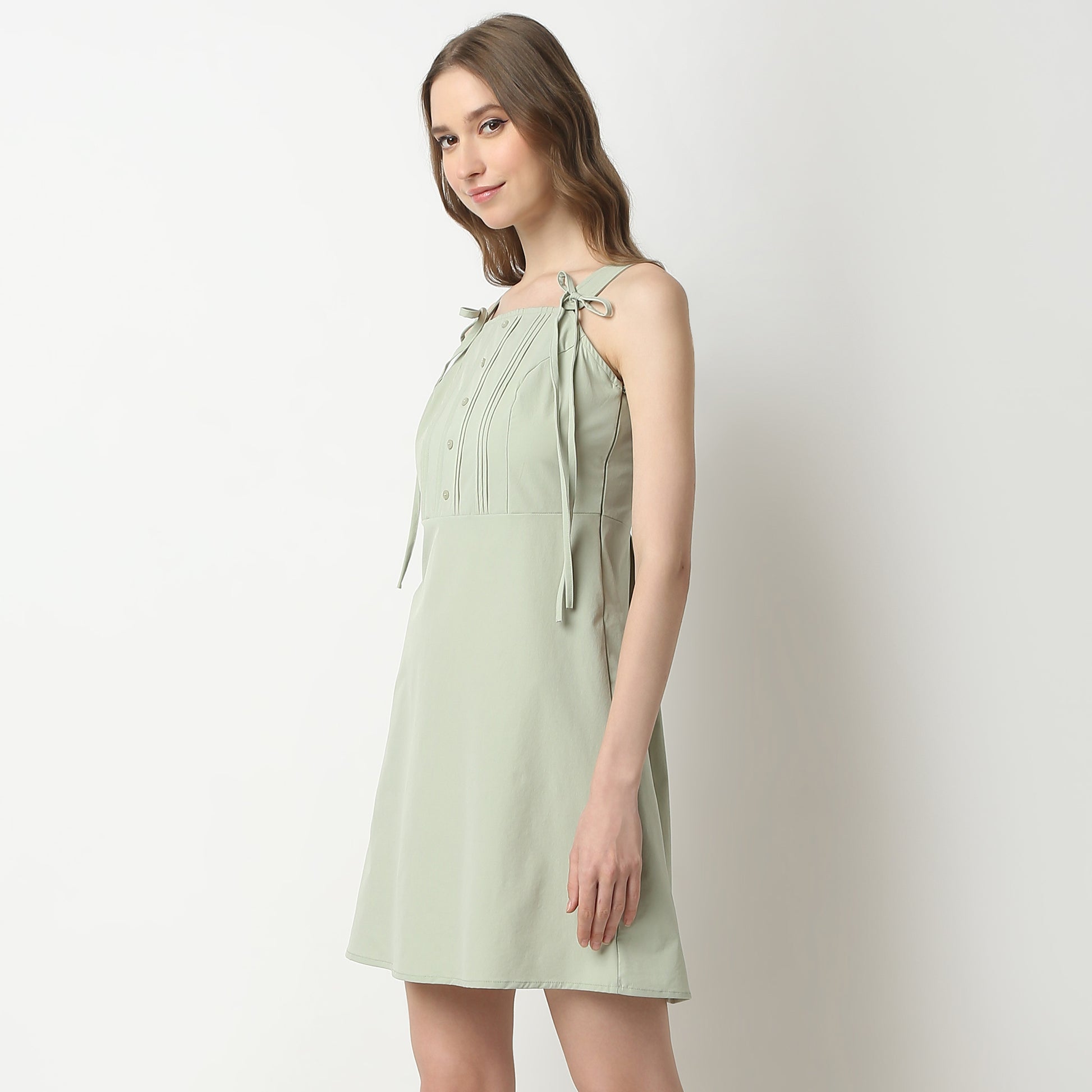 Flare Fit Solid Square Neck Dress