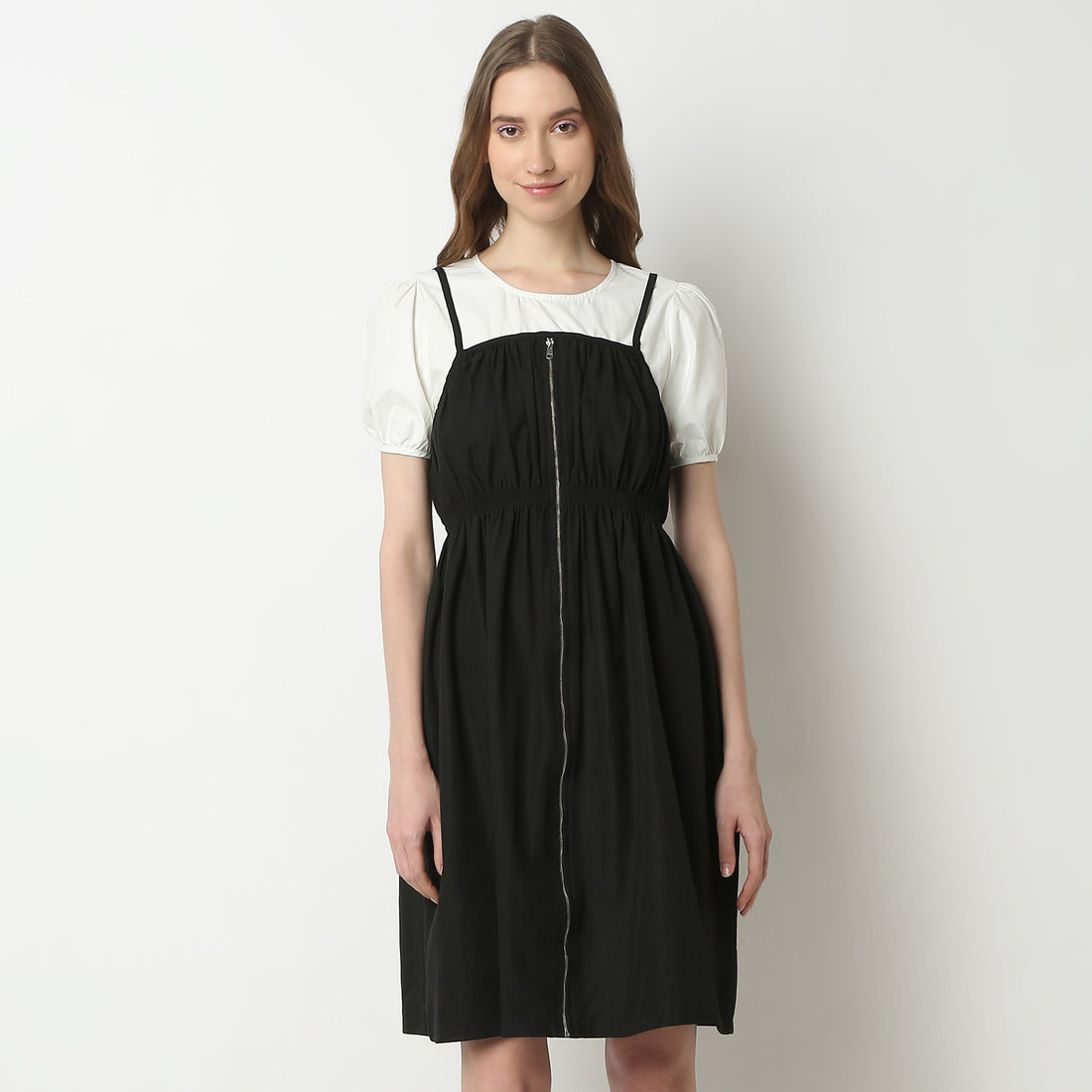 Regular Fit Solid Square Neck Dress