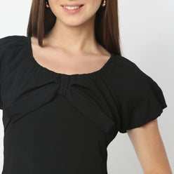 Flare Fit Solid Scoop Neck Above Knee Dress