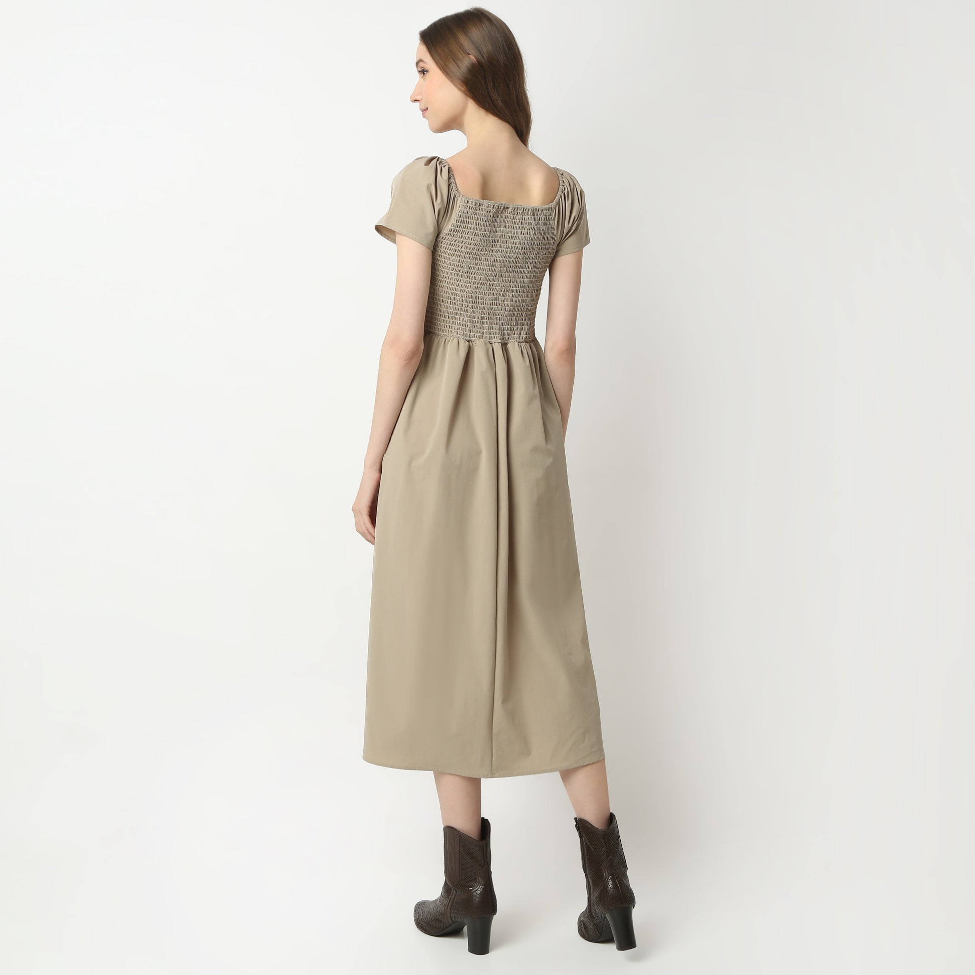 Flare Fit Solid Square Neck Dress