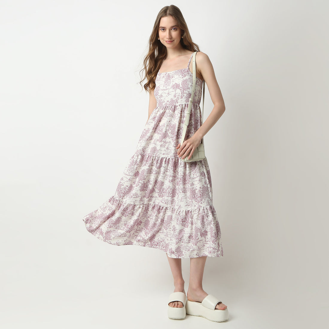 Flare Fit Printed Square Neck Dress