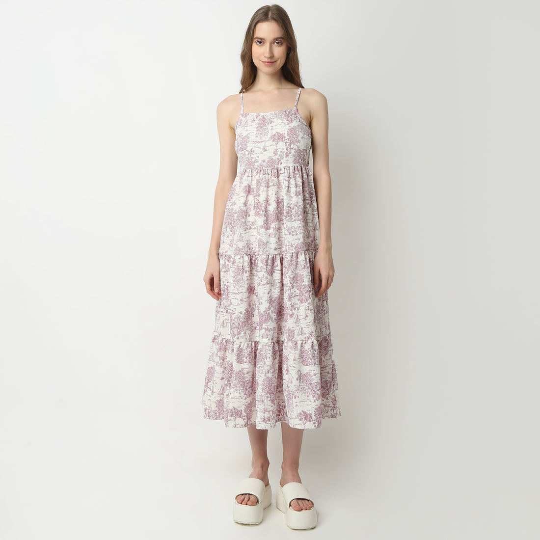 Flare Fit Printed Square Neck Dress