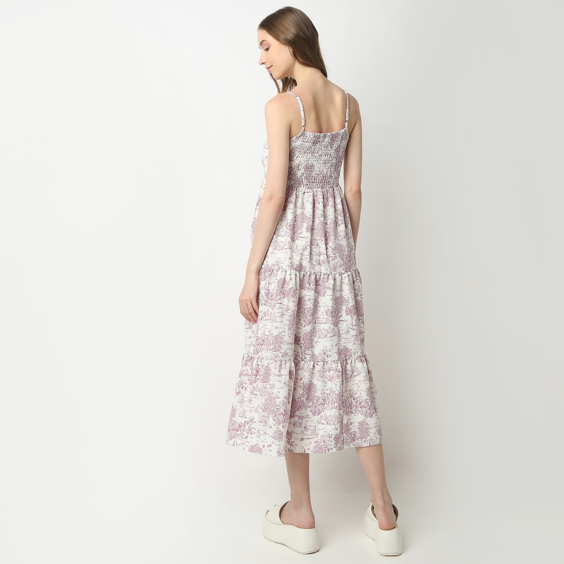 Flare Fit Printed Square Neck Dress