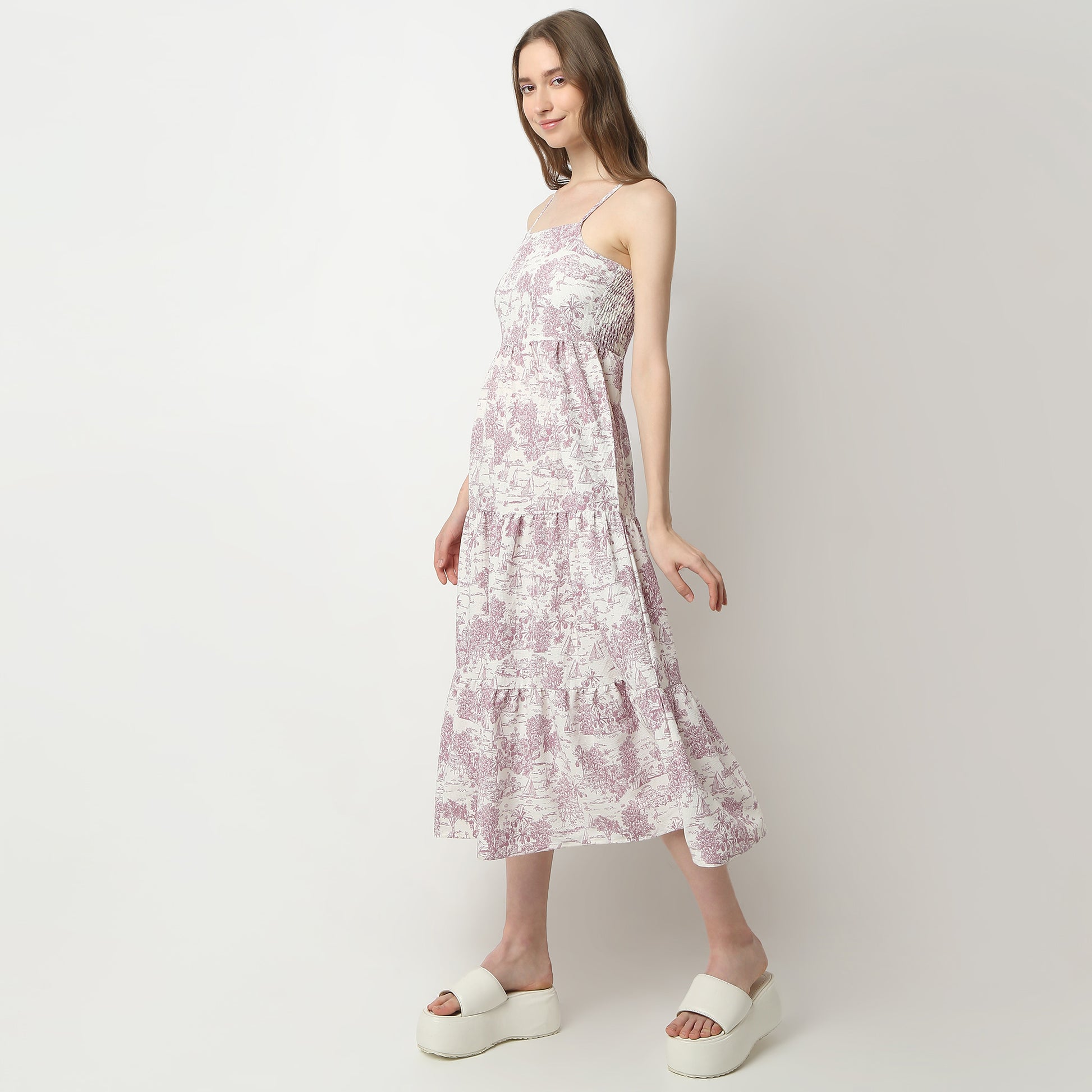 Flare Fit Printed Square Neck Dress