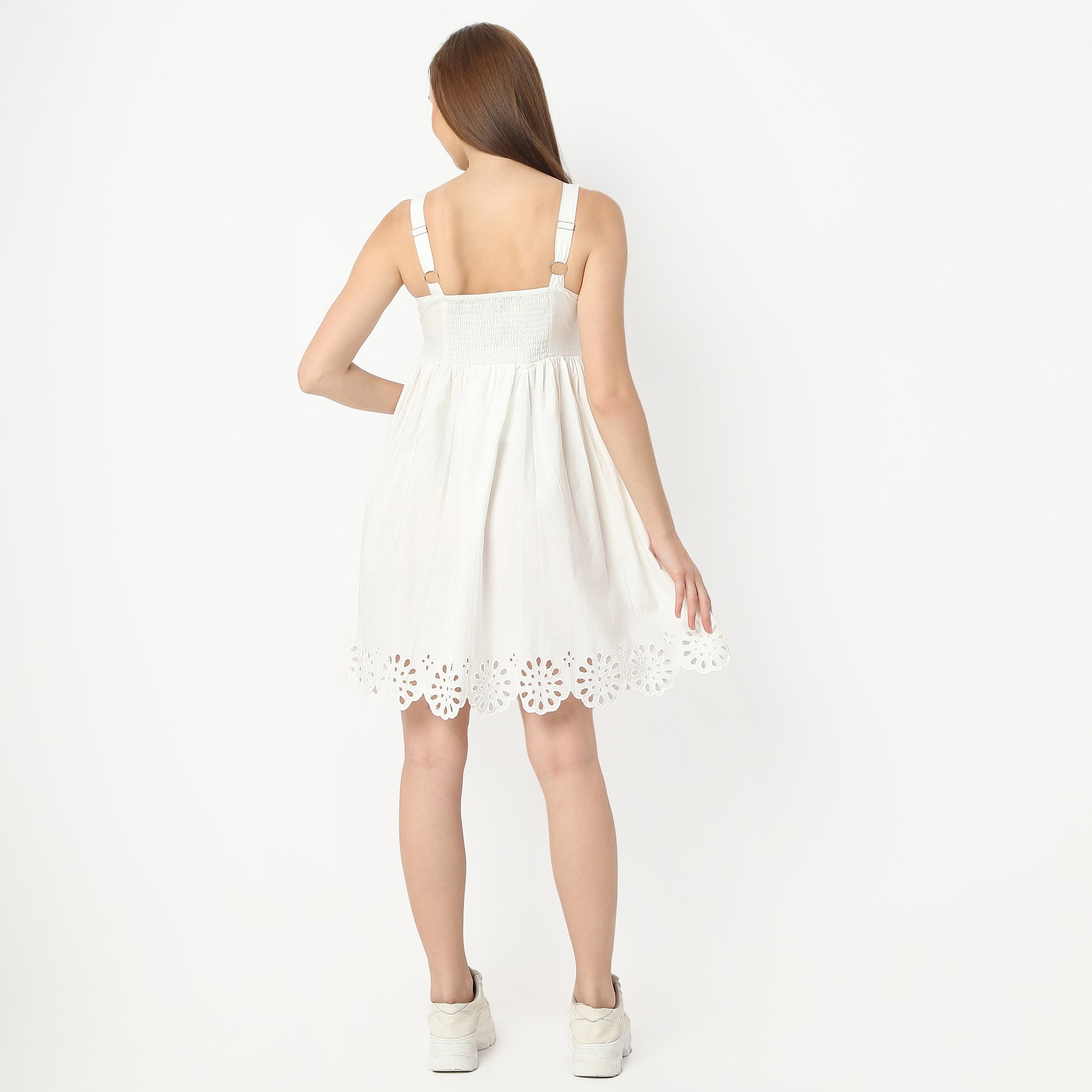 Flare Fit Solid Square Neck Knee Length Dress