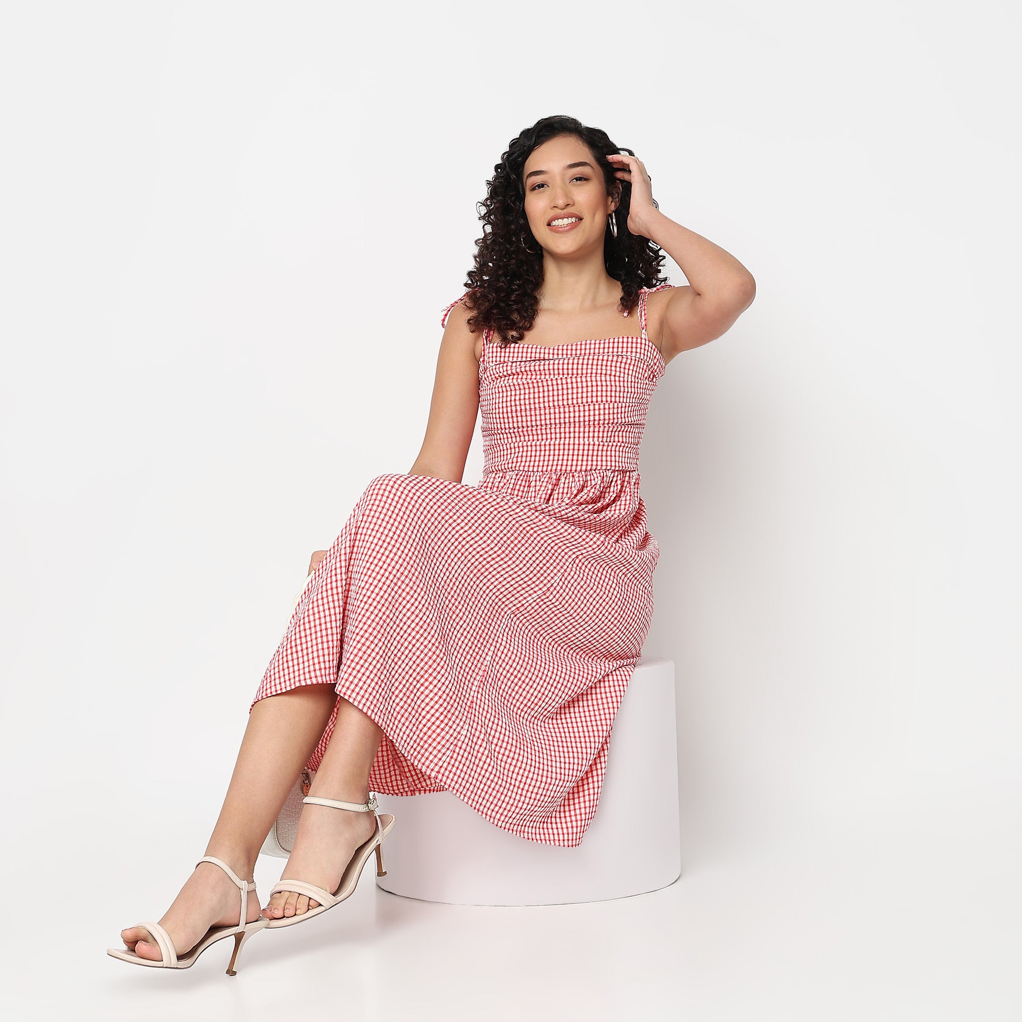 Betty Dress with Tie Up  Straps and Square Neckline