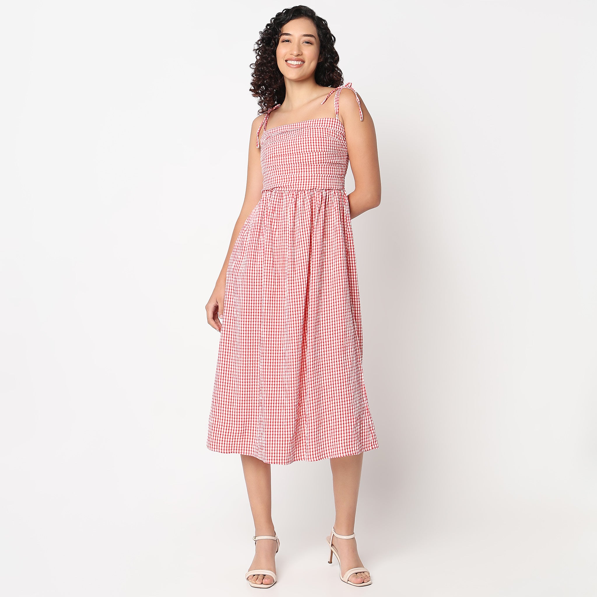 Betty Dress with Tie Up  Straps and Square Neckline