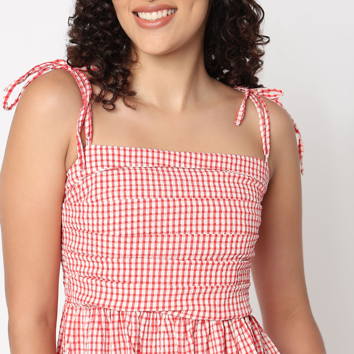 Betty Dress with Tie Up  Straps and Square Neckline