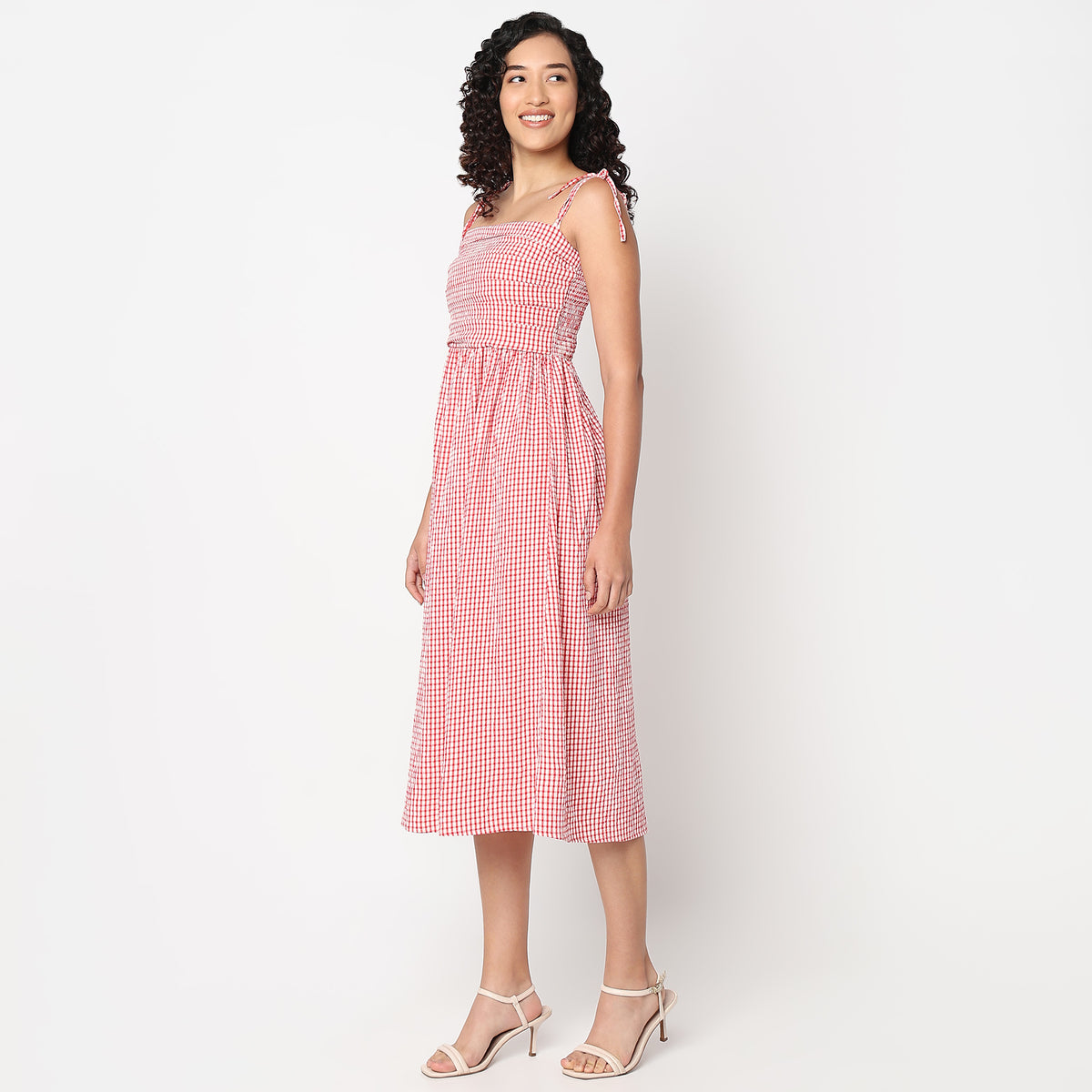 Betty Dress with Tie Up  Straps and Square Neckline
