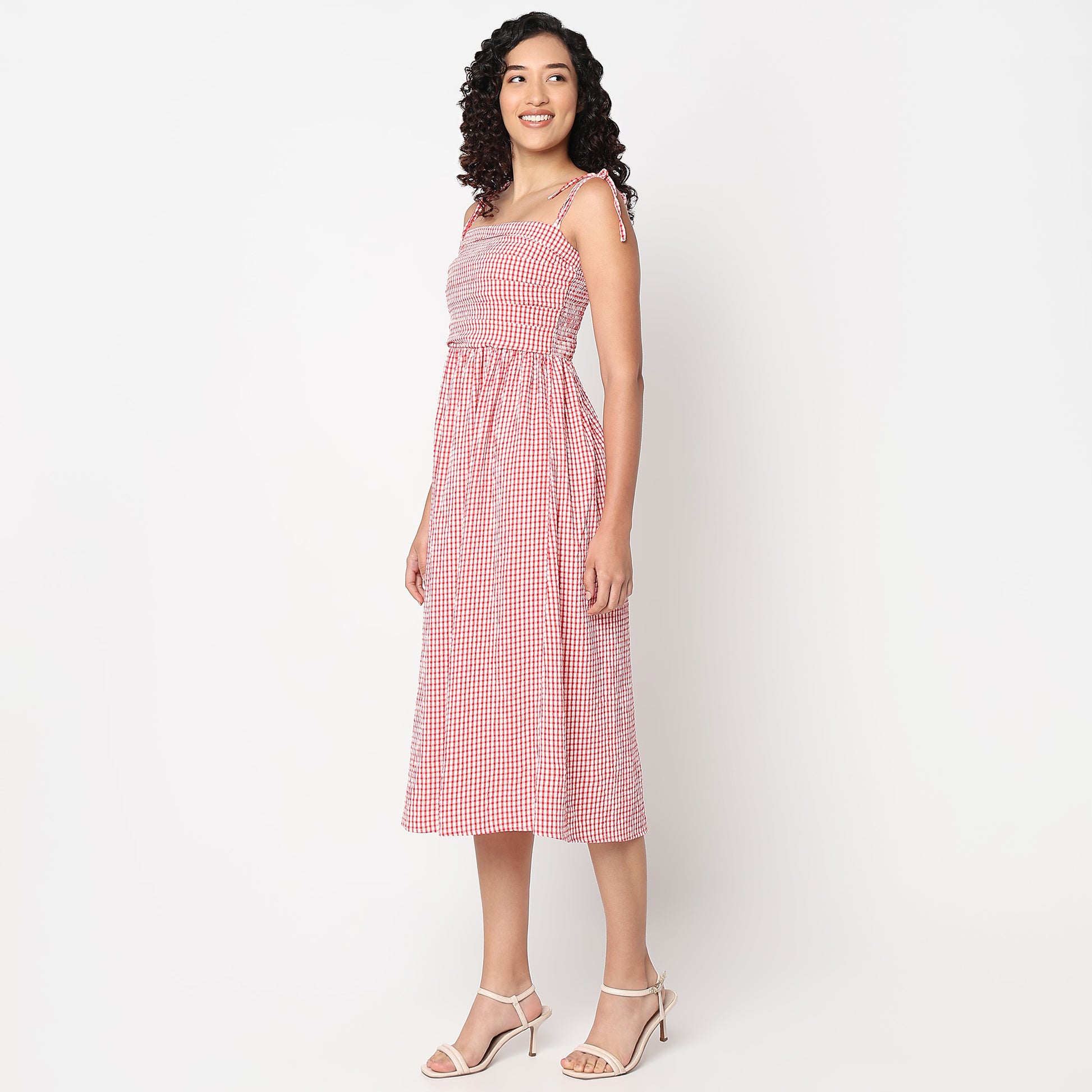 Betty Dress with Tie Up  Straps and Square Neckline