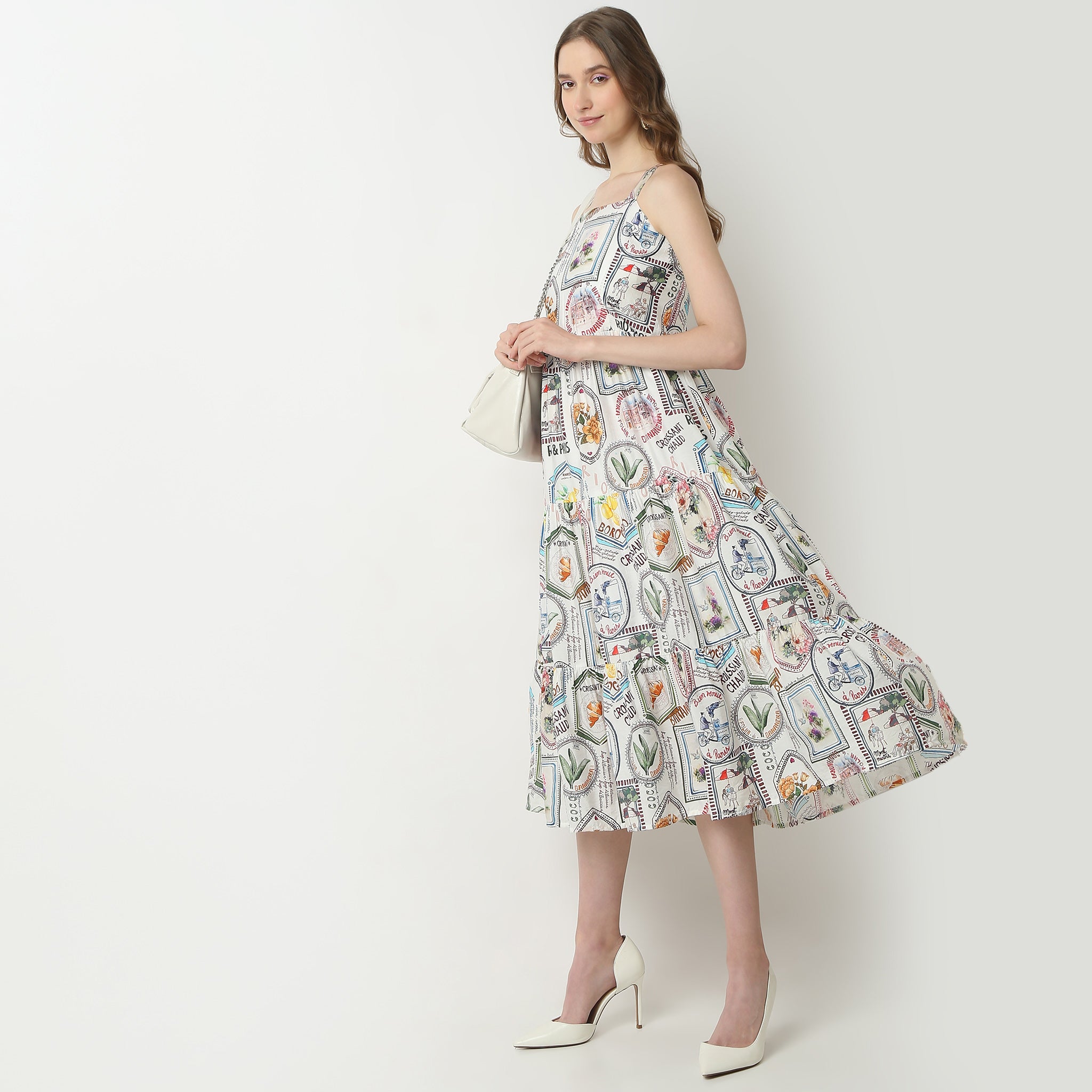 Flare Fit Abstract Square Neck Dress