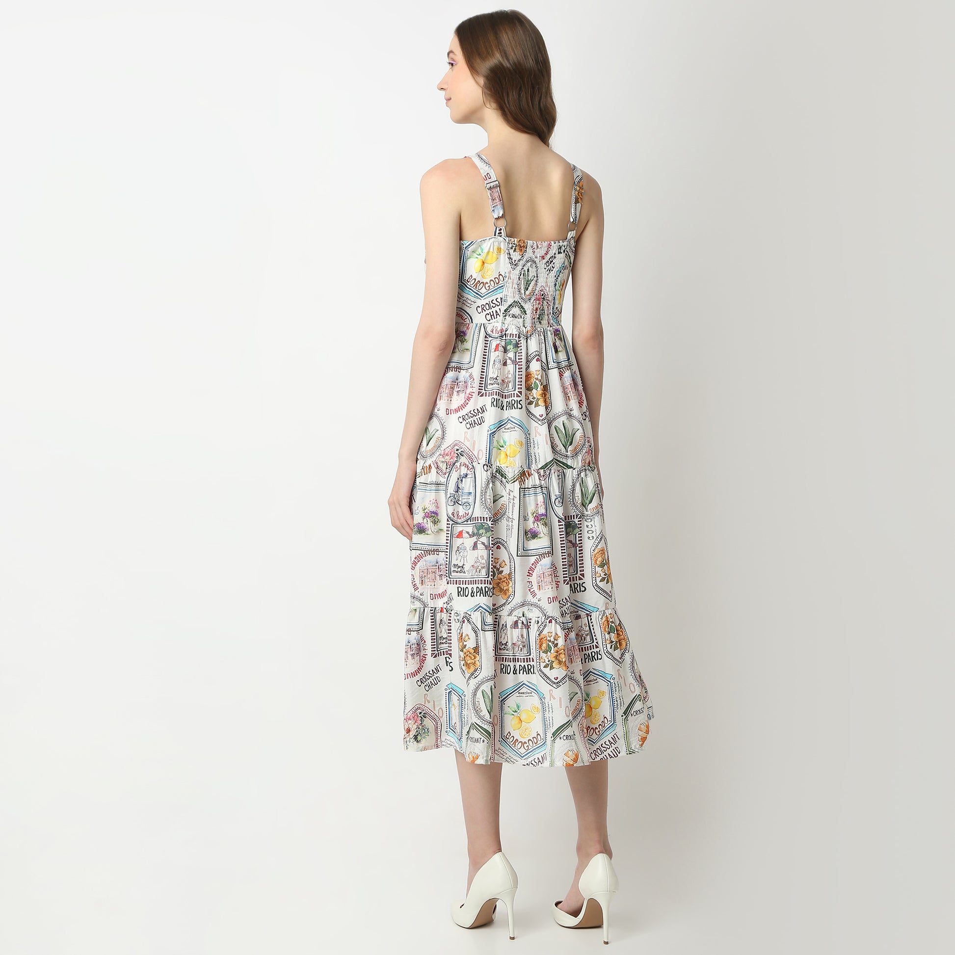 Flare Fit Abstract Square Neck Dress