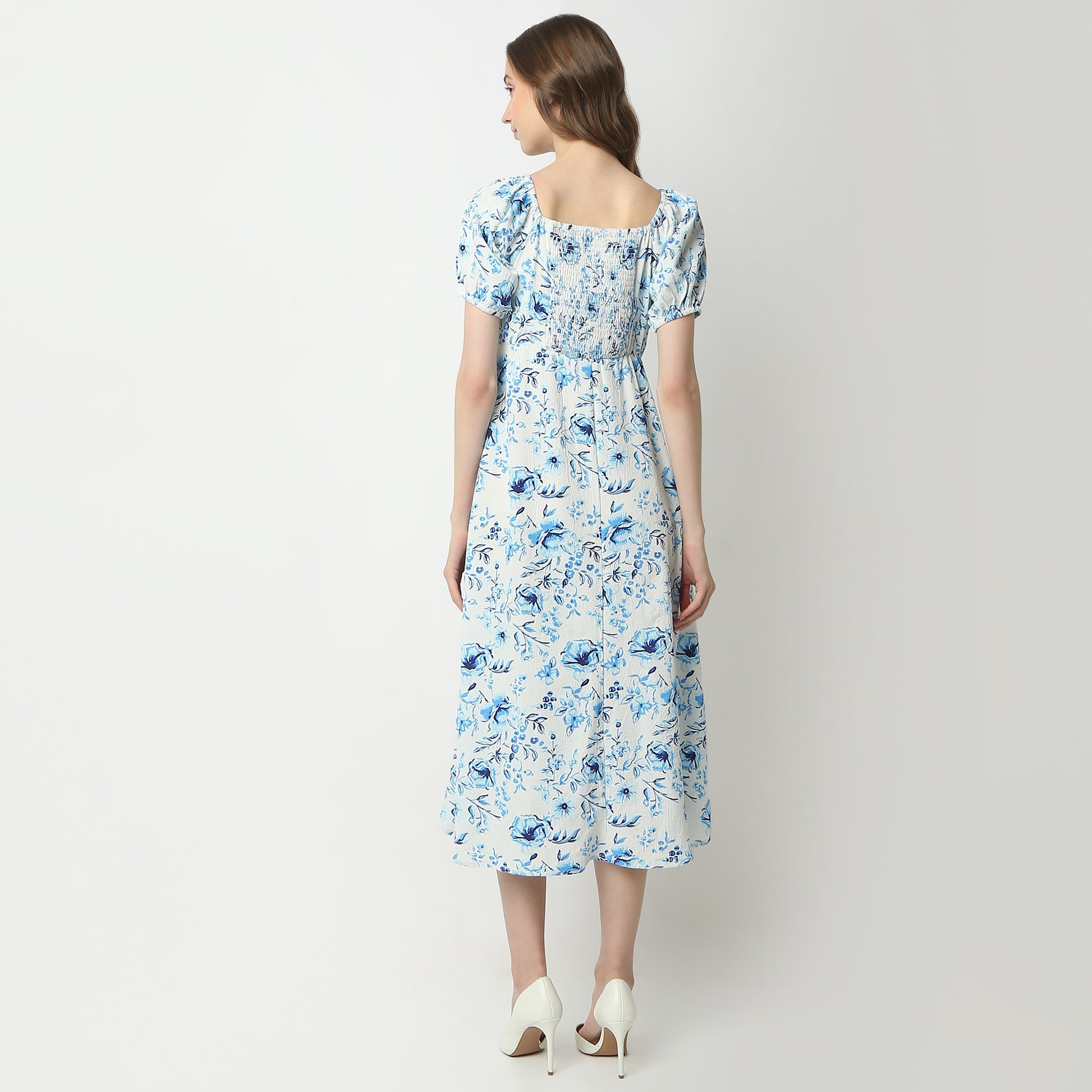 Flare Fit Printed Square Neck Dress