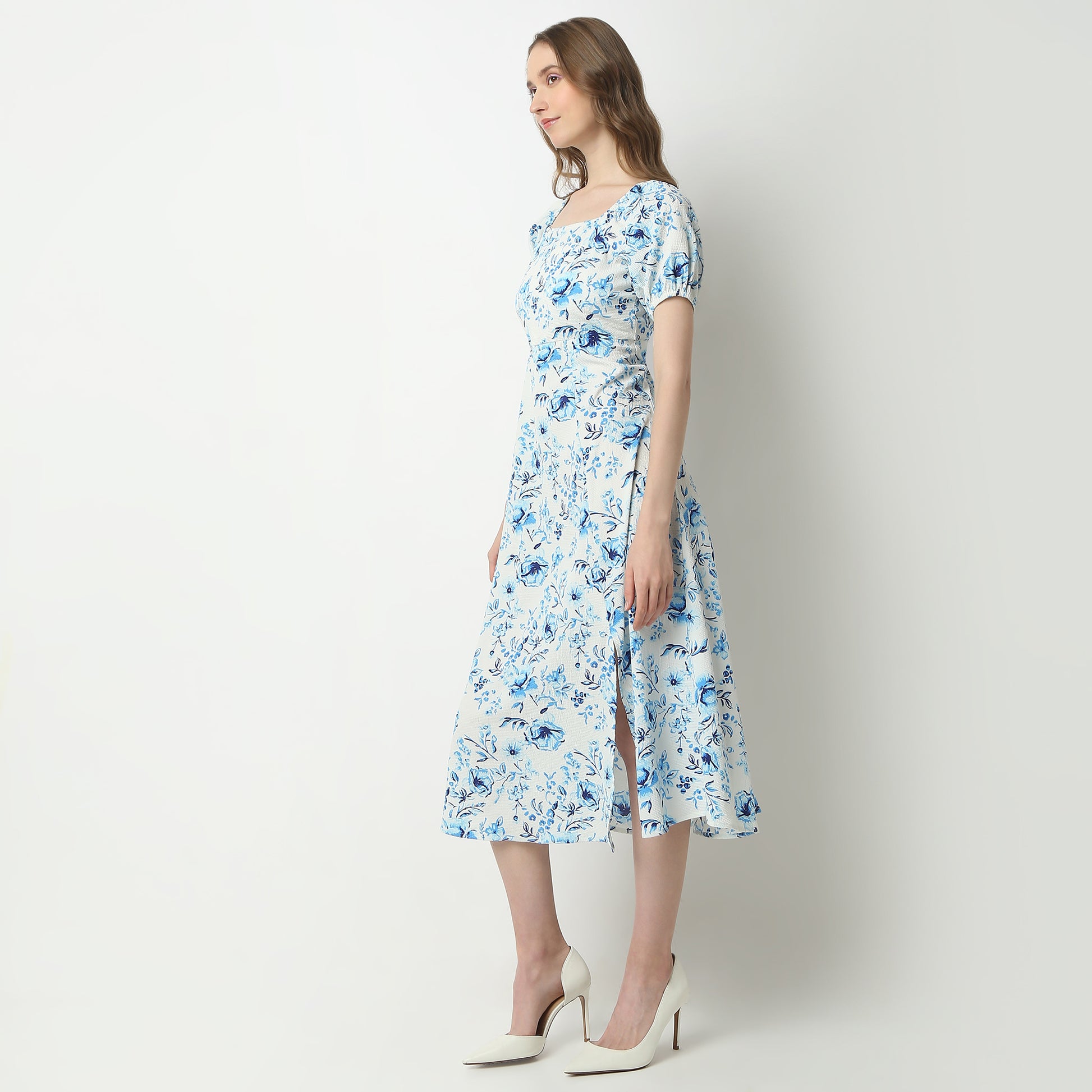 Flare Fit Printed Square Neck Dress