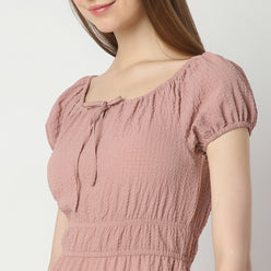 Flare Fit Solid Knee Length Dress