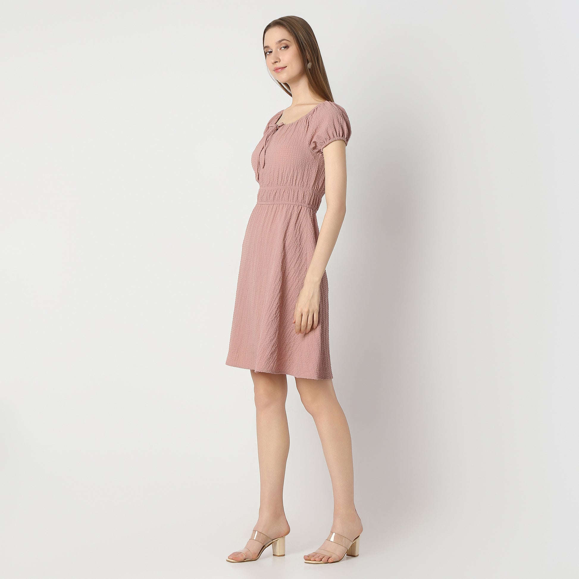 Flare Fit Solid Knee Length Dress