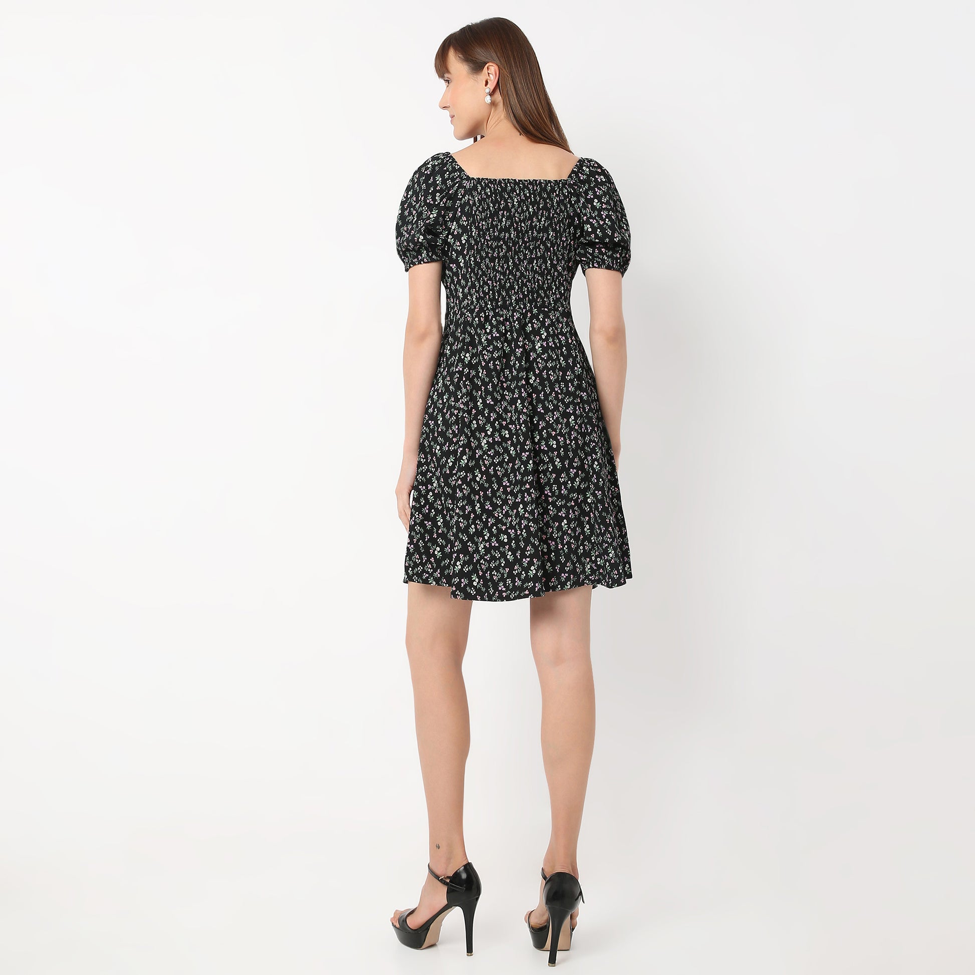 Regular Fit Printed Sweetheart Neck Dress