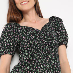 Regular Fit Printed Sweetheart Neck Dress