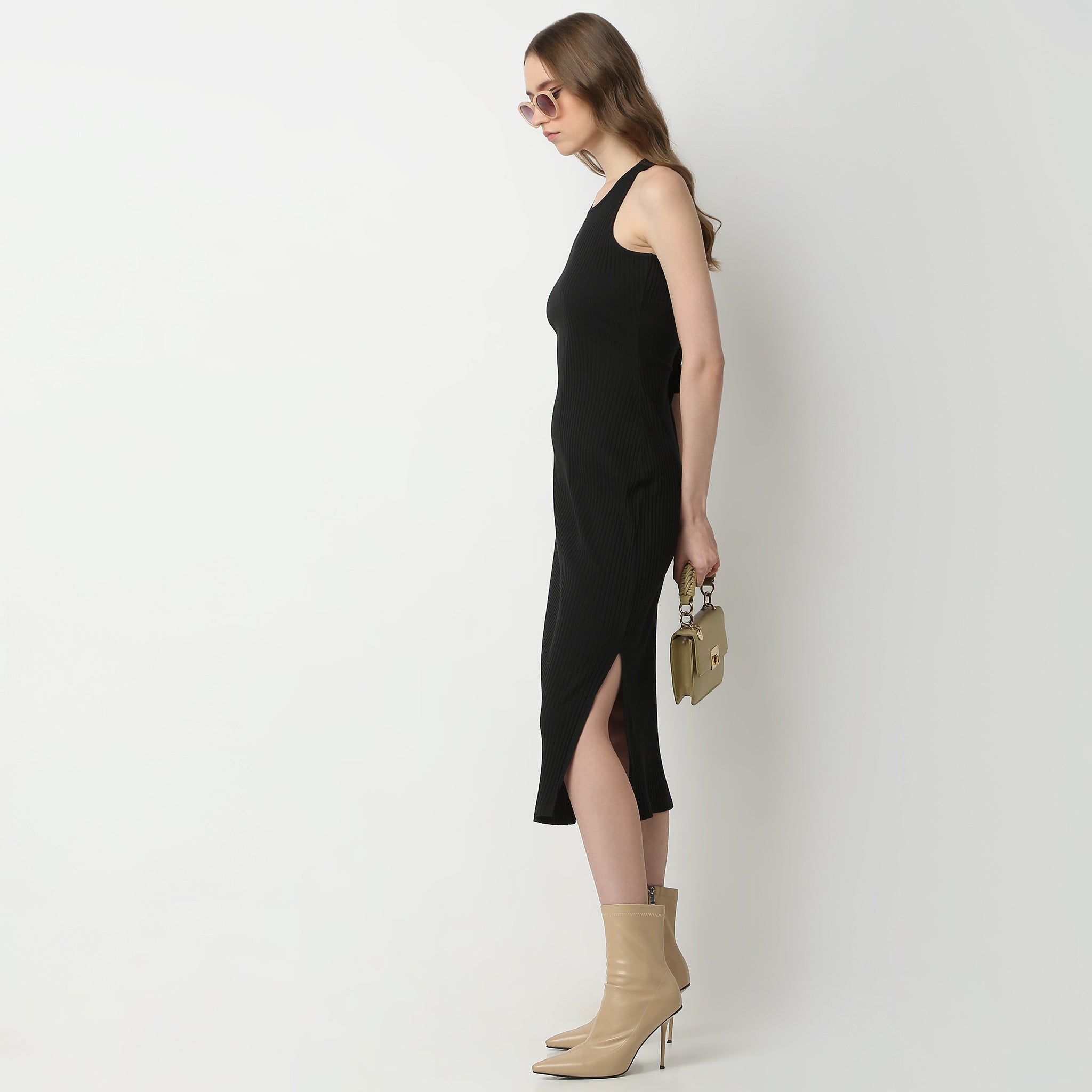 Slim Fit Solid Round Neck Dress