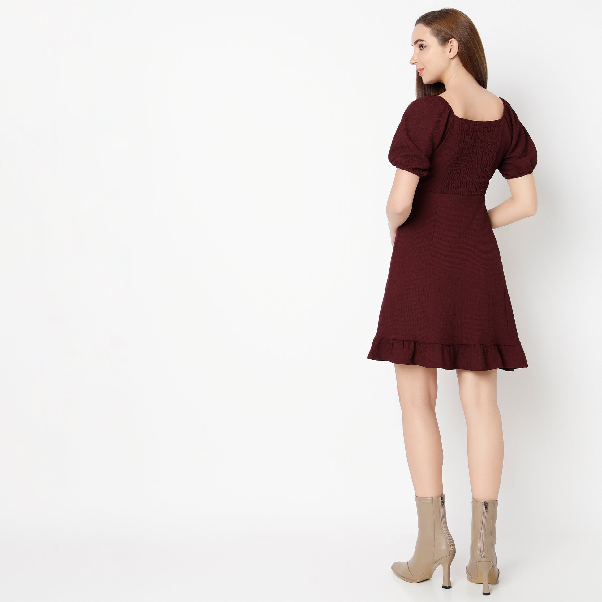 Flare Fit Solid Sweetheart Neck Dress